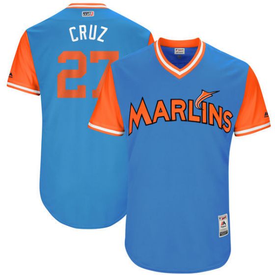 Men Miami Marlins #27 Cruz Light Blue New Rush Limited MLB Jerseys->miami marlins->MLB Jersey